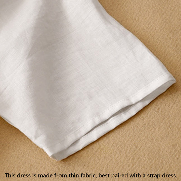 Buddha Stones Summer V-Neck Frog-Button Short Sleeve Cotton Linen Women's Midi Dress - image 13