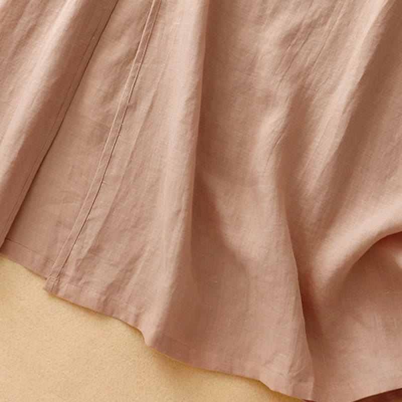 Buddha Stones Summer V-Neck Frog-Button Short Sleeve Cotton Linen Women's Midi Dress - image 5