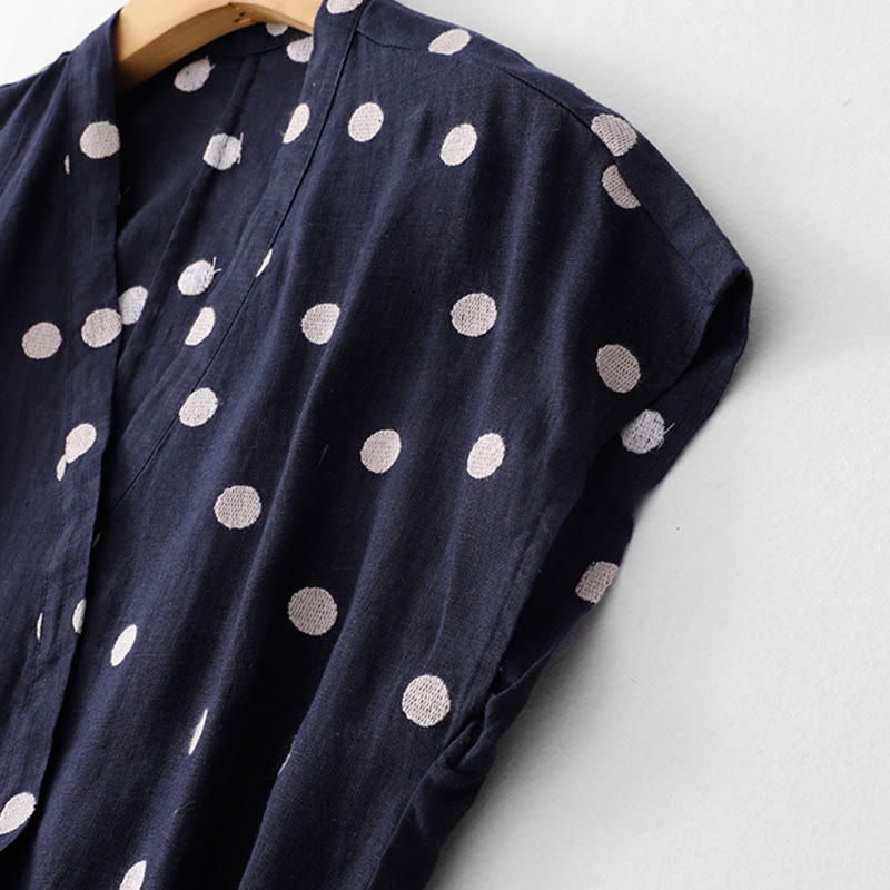 Buddha Stones Polka Dot V-Neck Lace-up Women's Midi Dress With Pockets - image 2