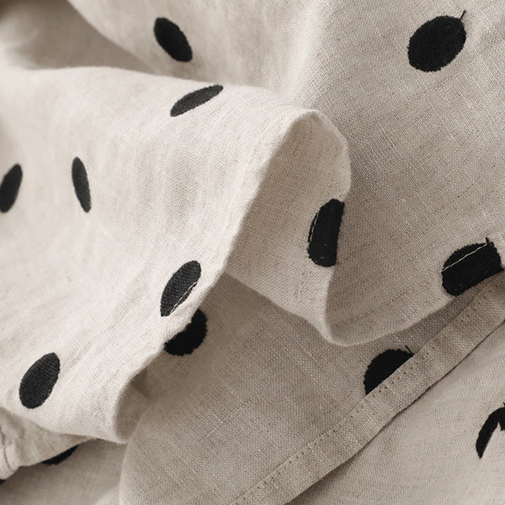 Buddha Stones Polka Dot V-Neck Lace-up Cotton Linen Women's Midi Dress With Pockets - image 15