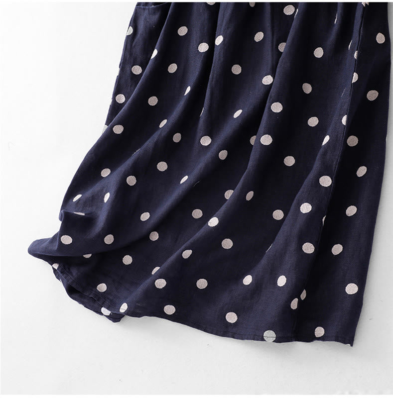 Buddha Stones Polka Dot V-Neck Lace-up Women's Midi Dress With Pockets - image 7