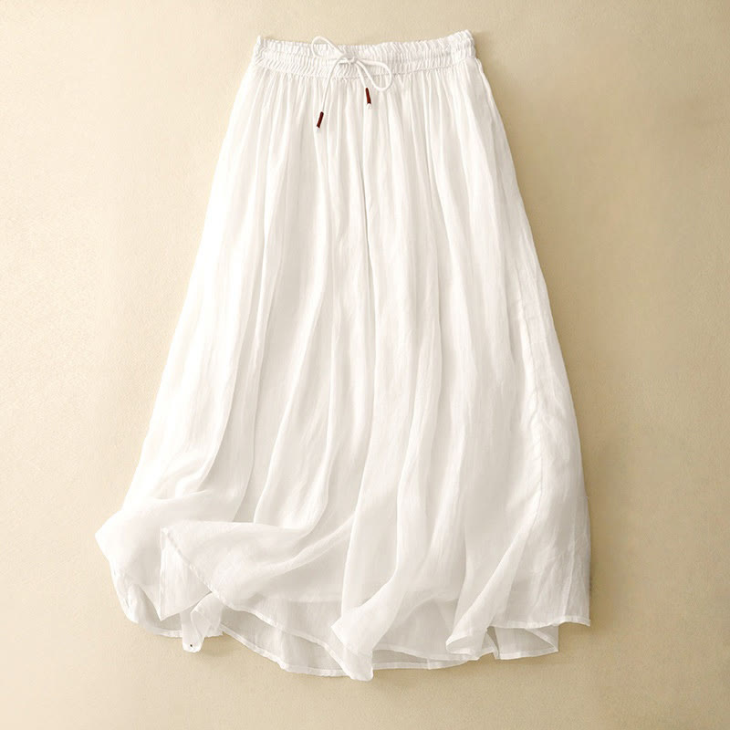 Buddha Stones Summer Solid Color Elastic Waist Drawstring Women's Skirt - White - US8-10，UK/AU12-14，EU40-42 (2XL) - image 0
