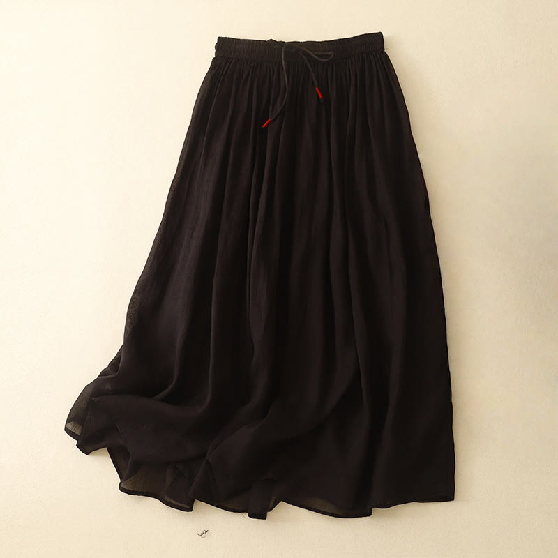 Buddha Stones Summer Solid Color Elastic Waist Drawstring Women's Skirt - Black - US8-10，UK/AU12-14，EU40-42 (2XL) - image 12