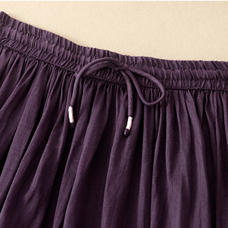 Buddha Stones Summer Solid Color Elastic Waist Drawstring Women's Skirt - image 10