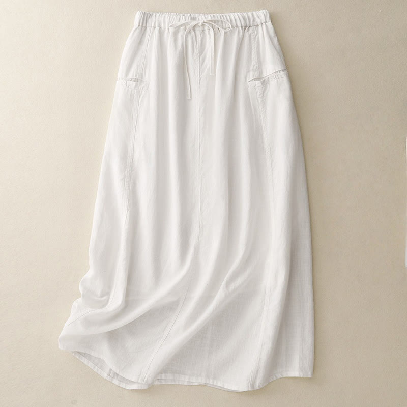 Buddha Stones Drawstring A-line Elastic Waist Women's Skirt - White - US8-10，UK/AU12-14，EU40-42 (2XL) - image 4