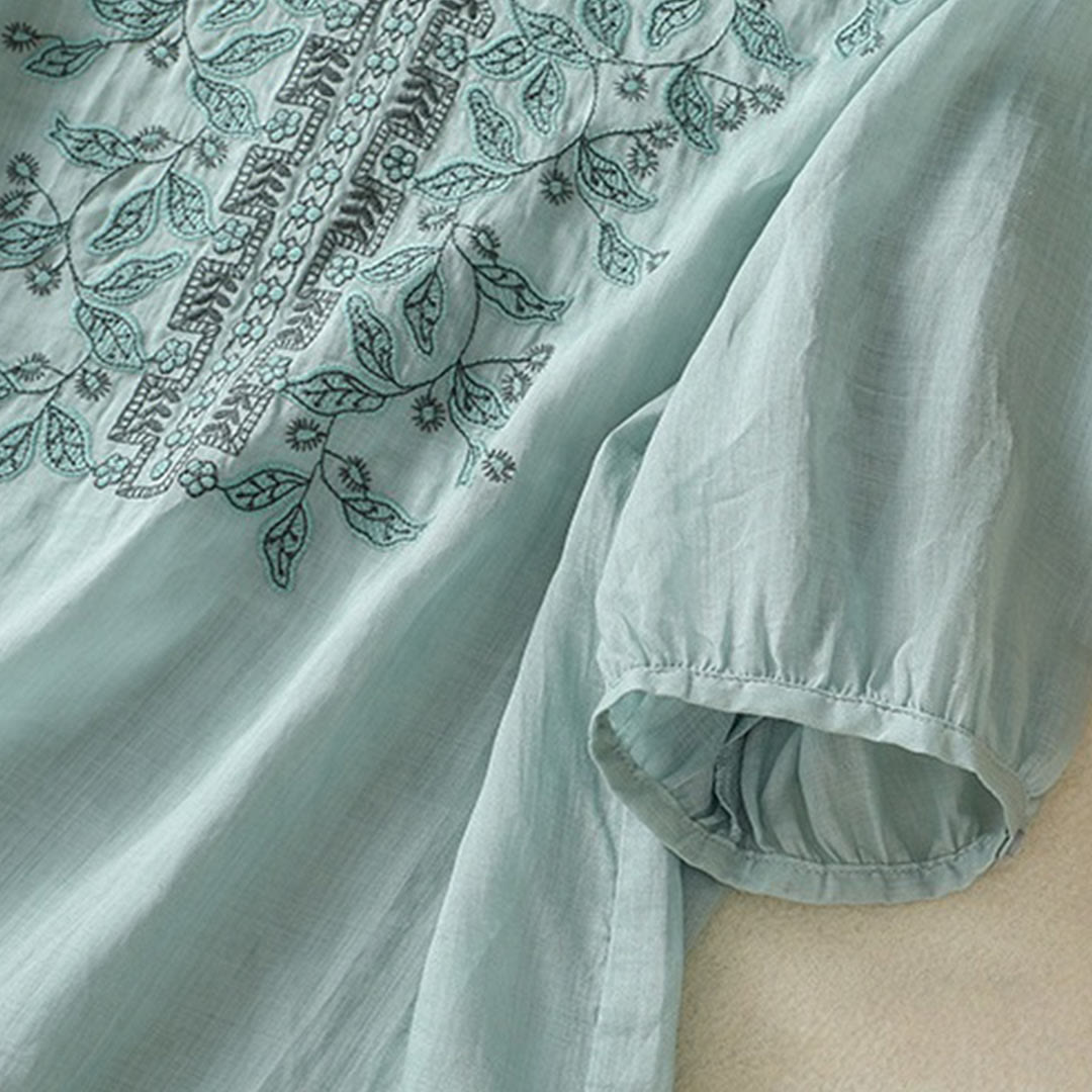 Buddha Stones Embroidered Lace Casual Women's Cotton Linen Half Sleeve T-shirt - image 18