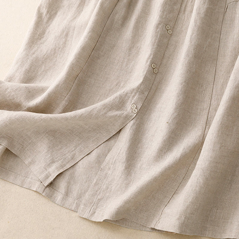 Buddha Stones A-line Buttons Slit Design Elastic Waist Cotton Women's Skirt With Pockets - image 13