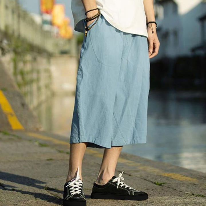 Buddha Stones Summer Plain Pleat Design Drawstring Men's 7-8 Length Cotton Linen Pants With Pockets - image 30