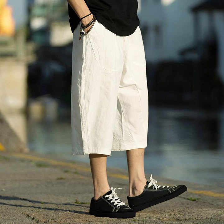 Buddha Stones Summer Plain Pleat Design Drawstring Men's 7-8 Length Cotton Linen Pants With Pockets - image 28