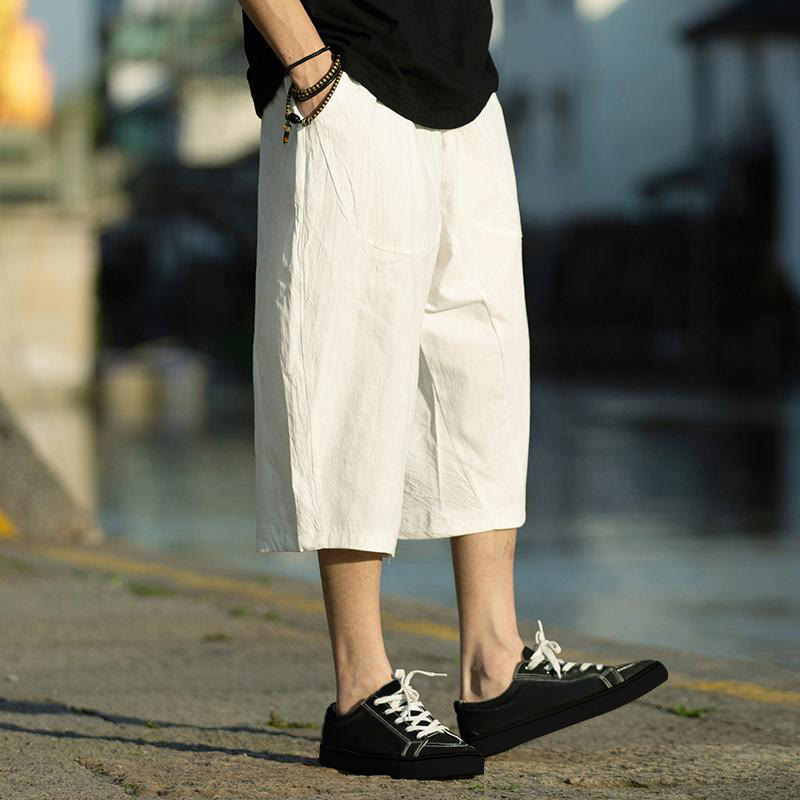Buddha Stones Summer Plain Pleat Design Drawstring Men's 7-8 Length Pants With Pockets - image 28