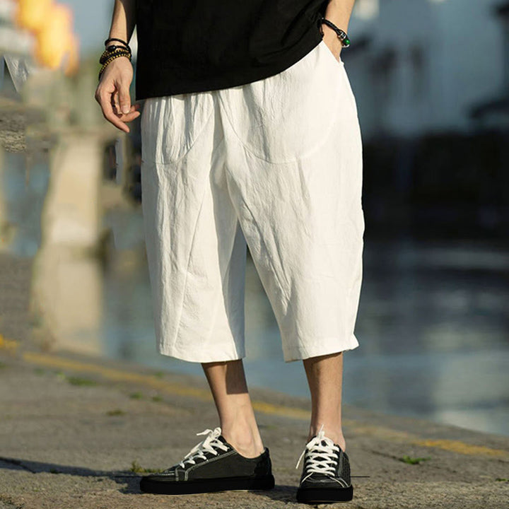Buddha Stones Summer Plain Pleat Design Drawstring Men's 7-8 Length Pants With Pockets - White - US/UK/AU46，EU56 (5XL) - image 25