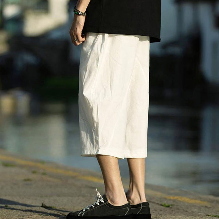 Buddha Stones Summer Plain Pleat Design Drawstring Men's 7-8 Length Cotton Linen Pants With Pockets - image 26