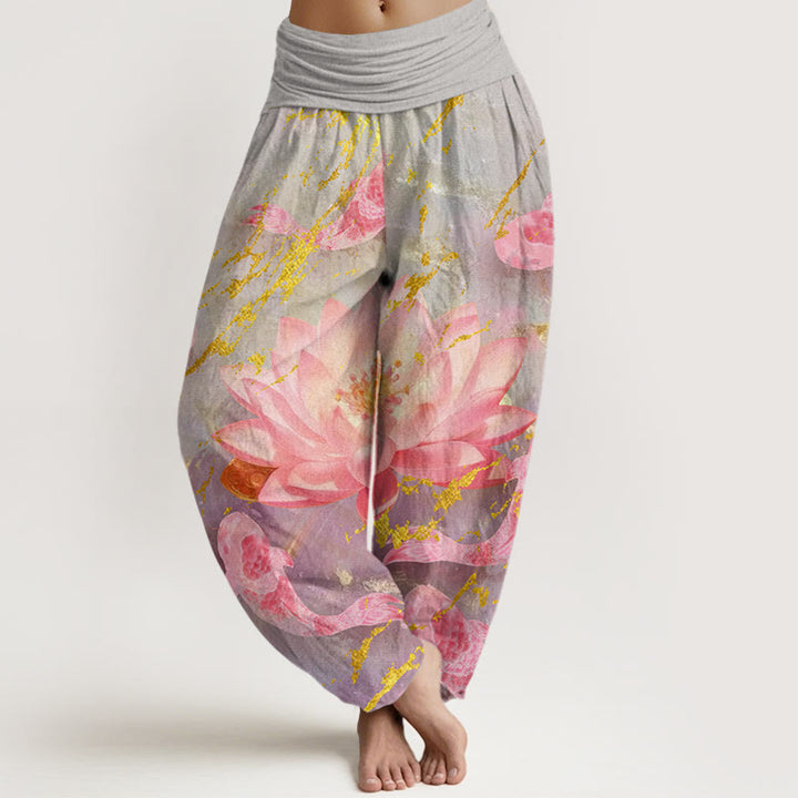 Buddha Stones Casual Lotus Flower Koi Fish Pattern Women's Harem Pants - DarkGray - US22，UK/AU26，EU54 (6XL) - image 0