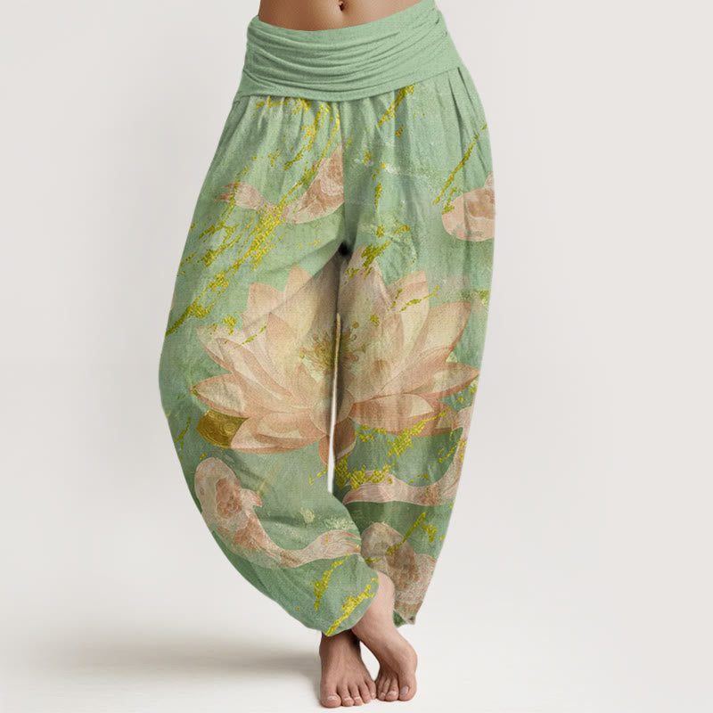 Buddha Stones Casual Lotus Flower Koi Fish Pattern Women's Harem Pants - LightGreen - US22，UK/AU26，EU54 (6XL) - image 4