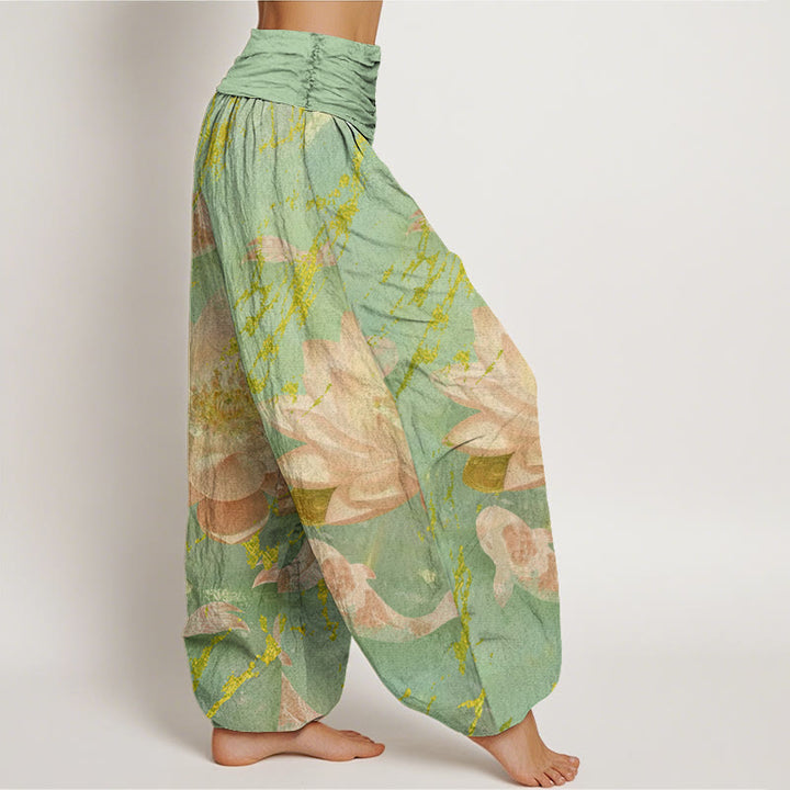 Buddha Stones Casual Lotus Flower Koi Fish Pattern Women's Harem Pants - image 6