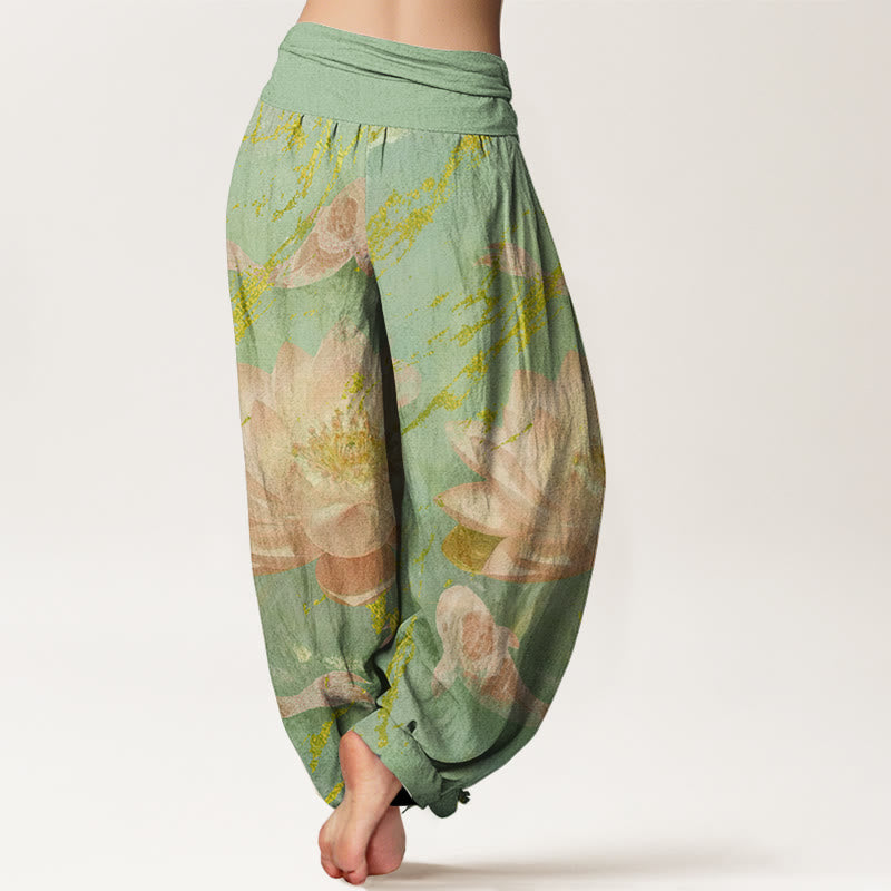 Buddha Stones Casual Lotus Flower Koi Fish Pattern Women's Harem Pants - image 5