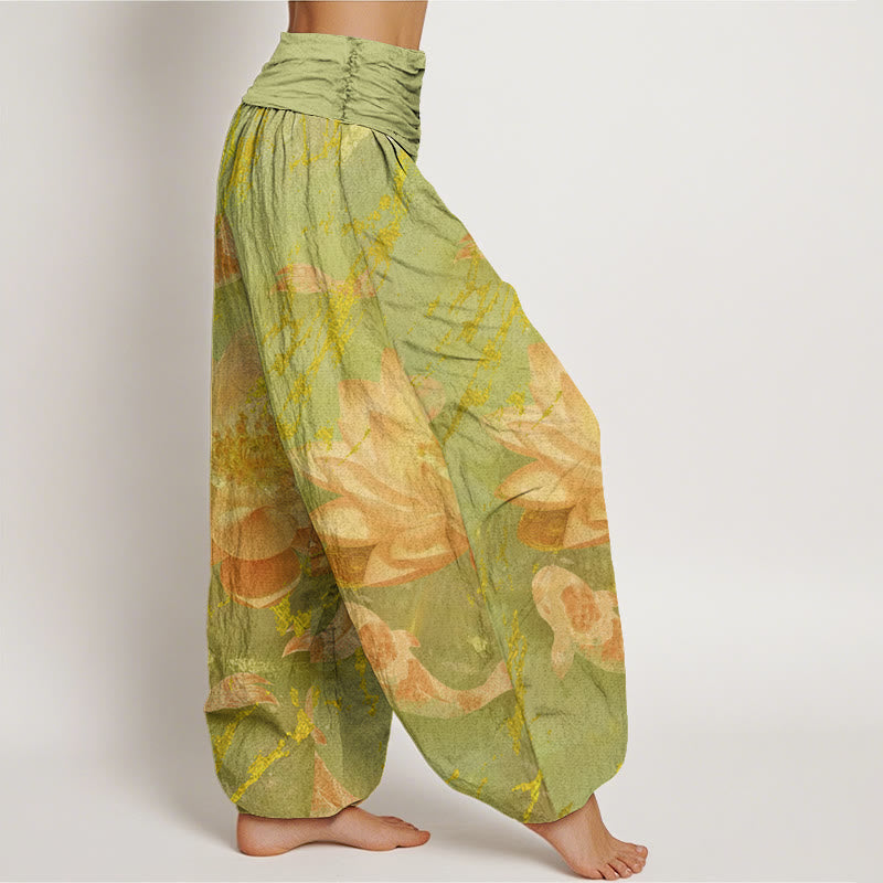 Buddha Stones Casual Lotus Flower Koi Fish Pattern Women's Harem Pants - image 9