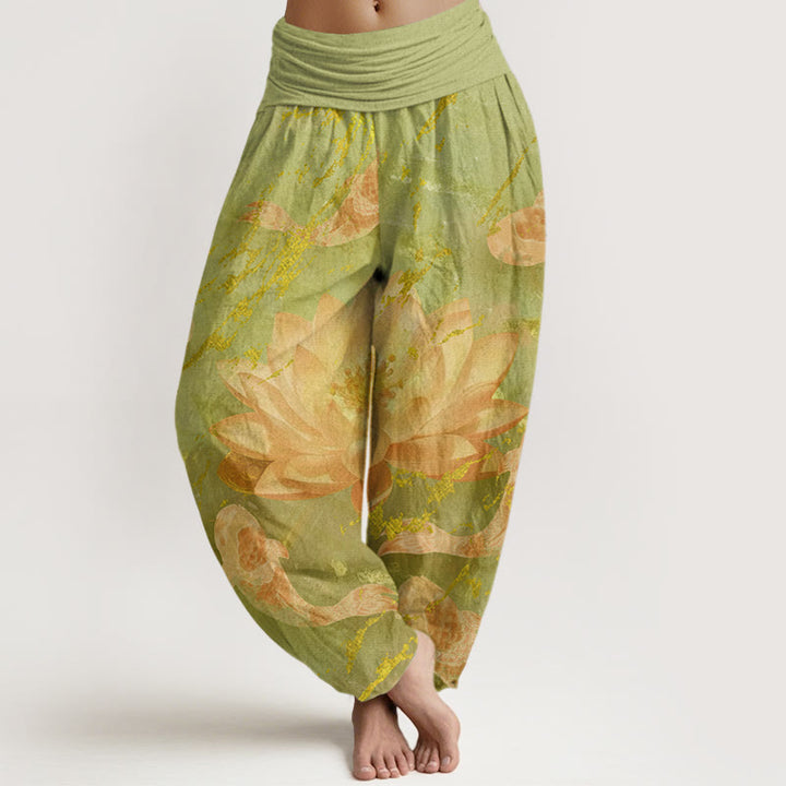 Buddha Stones Casual Lotus Flower Koi Fish Pattern Women's Harem Pants - GreenYellow - US22，UK/AU26，EU54 (6XL) - image 7