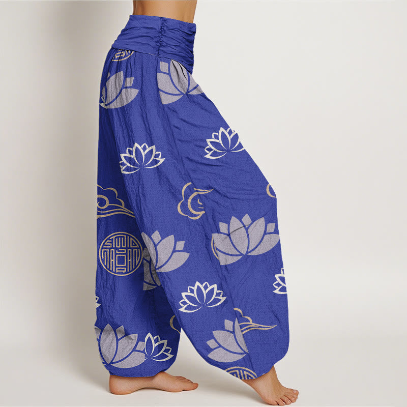 Buddha Stones Cotton Casual Lotus Flowers Lanterns Cloud Pattern Women's Harem Pants - image 6
