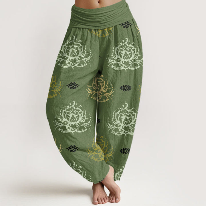 Buddha Stones Cotton Casual Various Colors Lotus Flowers Pattern Women's Harem Pants - OliveDrab - US22，UK/AU26，EU54 (6XL) - image 4