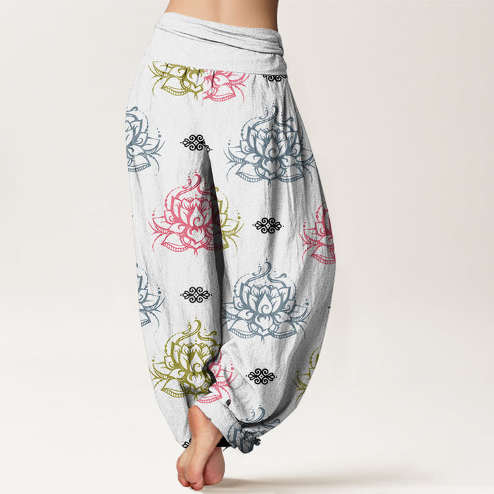 Buddha Stones Cotton Casual Various Colors Lotus Flowers Pattern Women's Harem Pants - image 8