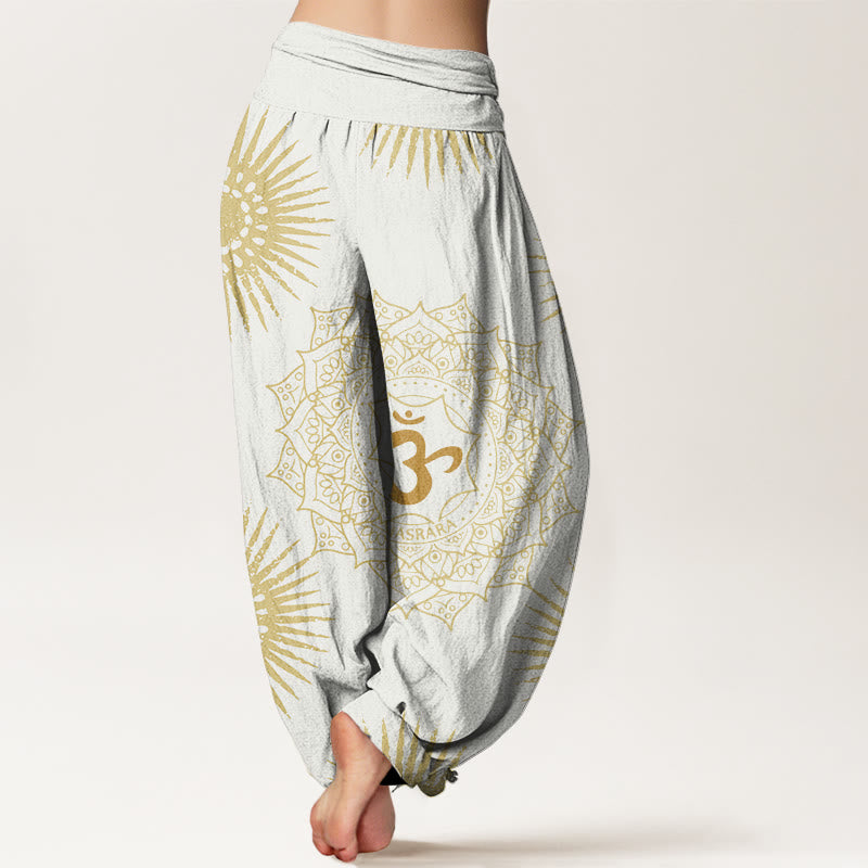 Buddha Stones Cotton Casual Mandala Om Symbol Sun Pattern Women's Harem Pants - image 8