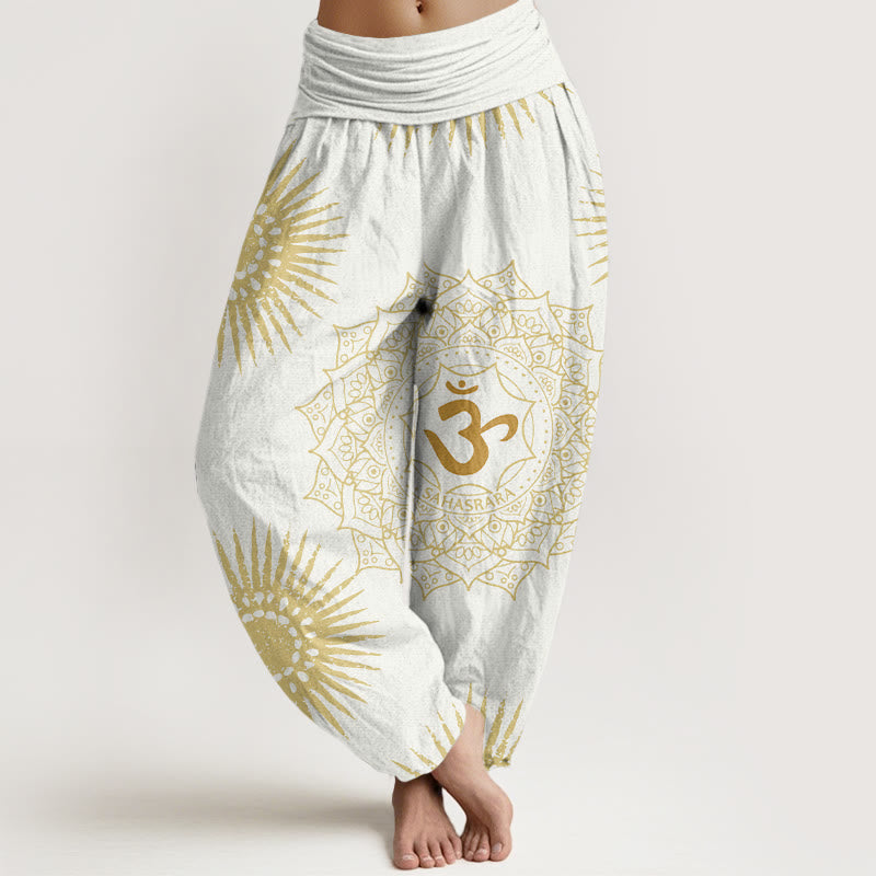Buddha Stones Cotton Casual Mandala Om Symbol Sun Pattern Women's Harem Pants - White - US22，UK/AU26，EU54 (6XL) - image 7