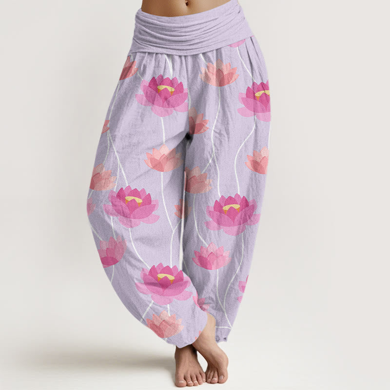 Buddha Stones Cotton Casual Lotus Flowers Pattern Women's Harem Pants - Lavender - US22，UK/AU26，EU54 (6XL) - image 0