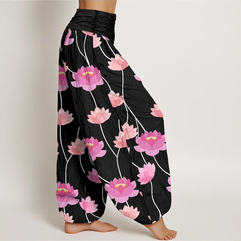 Buddha Stones Cotton Casual Lotus Flowers Pattern Women's Harem Pants - image 9