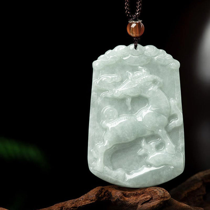 Buddha Stones Natural Jade 12 Chinese Zodiac Abundance Amulet Pendant Necklace - Goat - image 21
