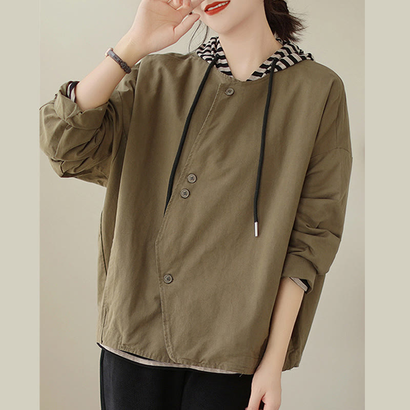 Buddha Stones Spring Plain Asymmetry Design Long Sleeve Women's Cotton Linen Jacket With Pockets - image 13