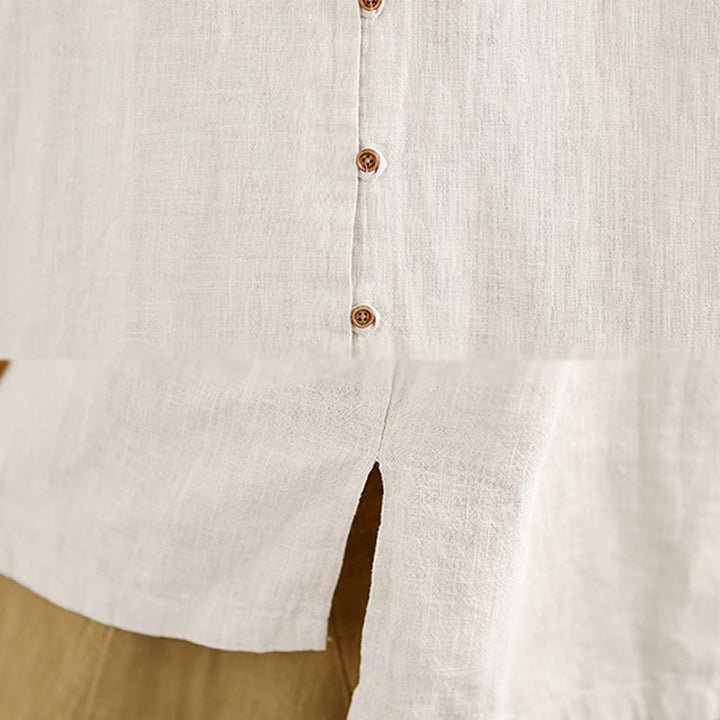 Buddha Stones Solid Color Front Buttons Design Long Sleeve Women's Cotton Linen Shirt - image 7