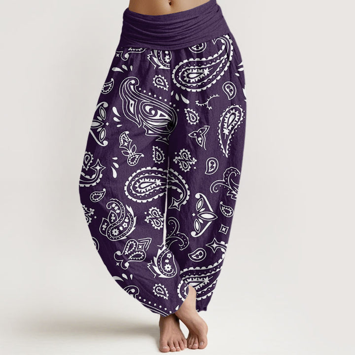 Buddha Stones Cotton Casual Classic Paisley Motif Women's Elastic Waist Harem Pants - Indigo - US22，UK/AU26，EU54 (6XL) - image 4