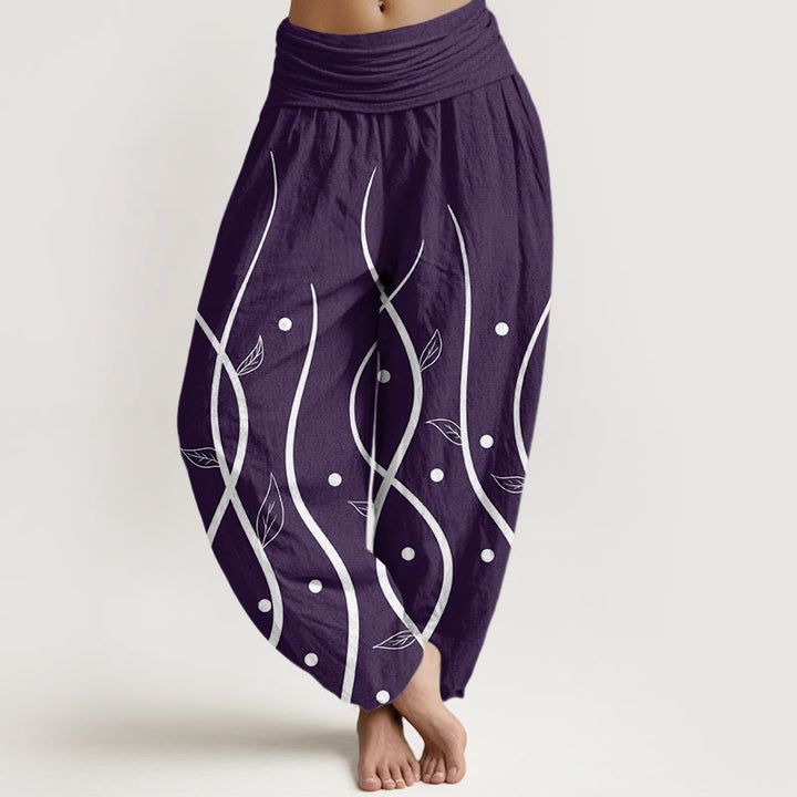 Buddha Stones Cotton Casual Minimalist Vine Leaf Pattern Women's Elastic Waist Harem Pants - Indigo - US22，UK/AU26，EU54 (6XL) - image 0