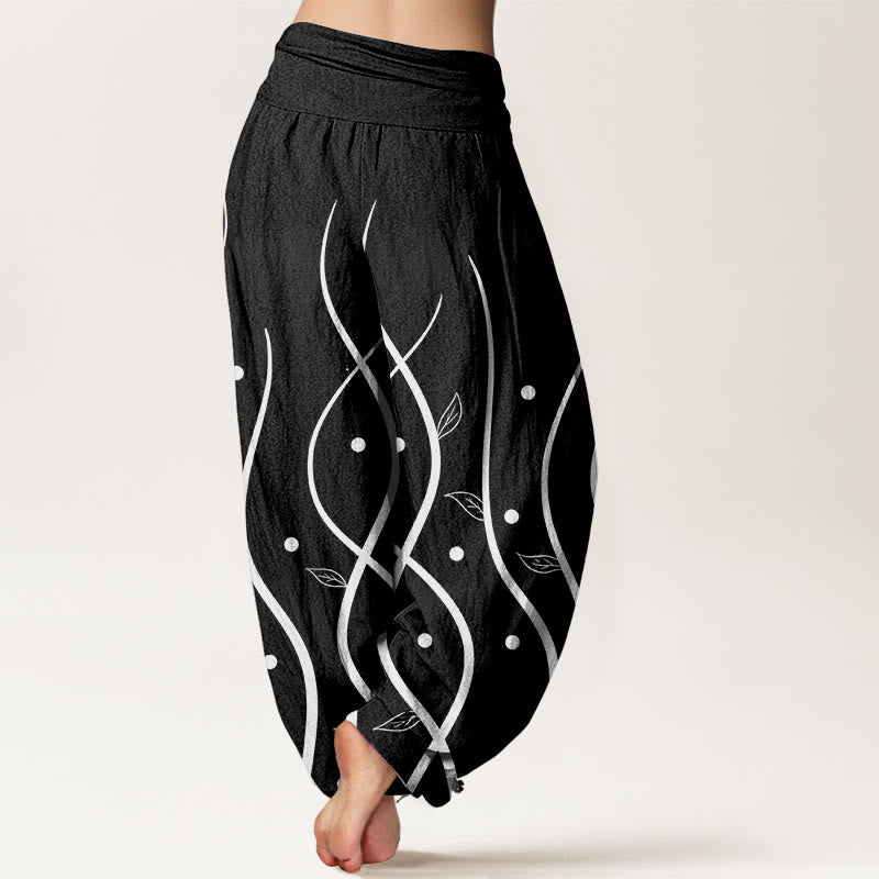 Buddha Stones Cotton Casual Minimalist Vine Leaf Pattern Women's Elastic Waist Harem Pants - image 6