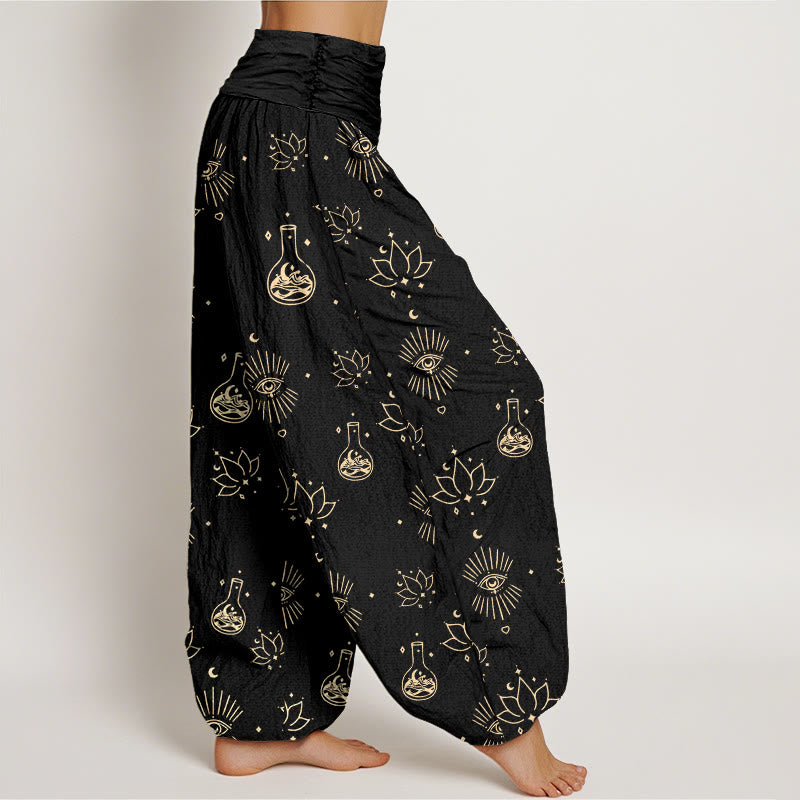 Buddha Stones Cotton Casual Lotus Eye Of Horus Pattern Women's Elastic Waist Harem Pants - image 1