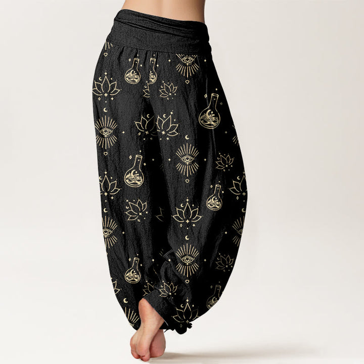 Buddha Stones Cotton Casual Lotus Eye Of Horus Pattern Women's Elastic Waist Harem Pants - image 2