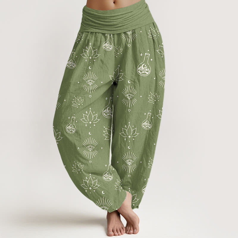 Buddha Stones Cotton Casual Lotus Eye Of Horus Pattern Women's Elastic Waist Harem Pants - OliveDrab - US22，UK/AU26，EU54 (6XL) - image 7