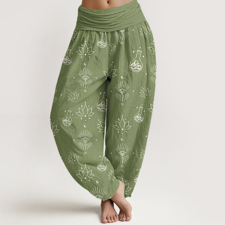 Buddha Stones Cotton Casual Lotus Eye Of Horus Pattern Women's Elastic Waist Harem Pants - OliveDrab - US22，UK/AU26，EU54 (6XL) - image 7