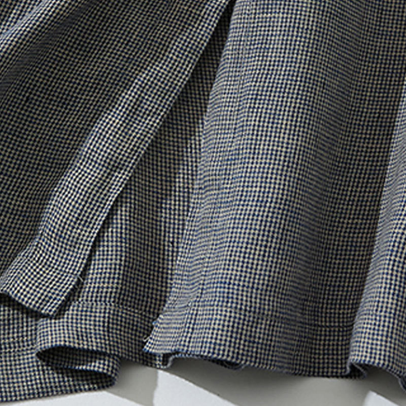 Buddha Stones Commute DimGray Plaid Lantern Long Sleeve Cotton Linen Midi Dress With Pockets - image 8