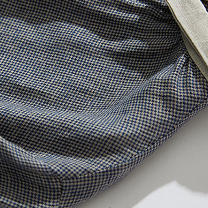 Buddha Stones Commute DimGray Plaid Lantern Long Sleeve Cotton Linen Midi Dress With Pockets - image 4