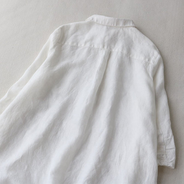 Buddha Stones Buttons Design Lapel Three Quarter Sleeve Cotton Linen Midi Dress With Pockets - image 8