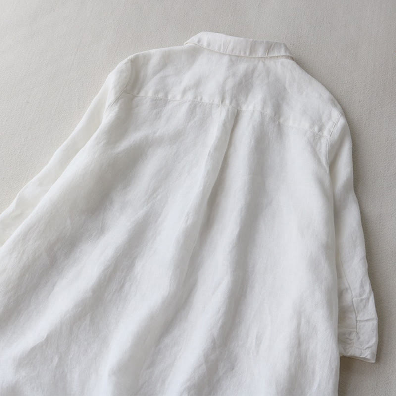 Buddha Stones Buttons Design Lapel Three Quarter Sleeve Midi Dress With Pockets - image 8