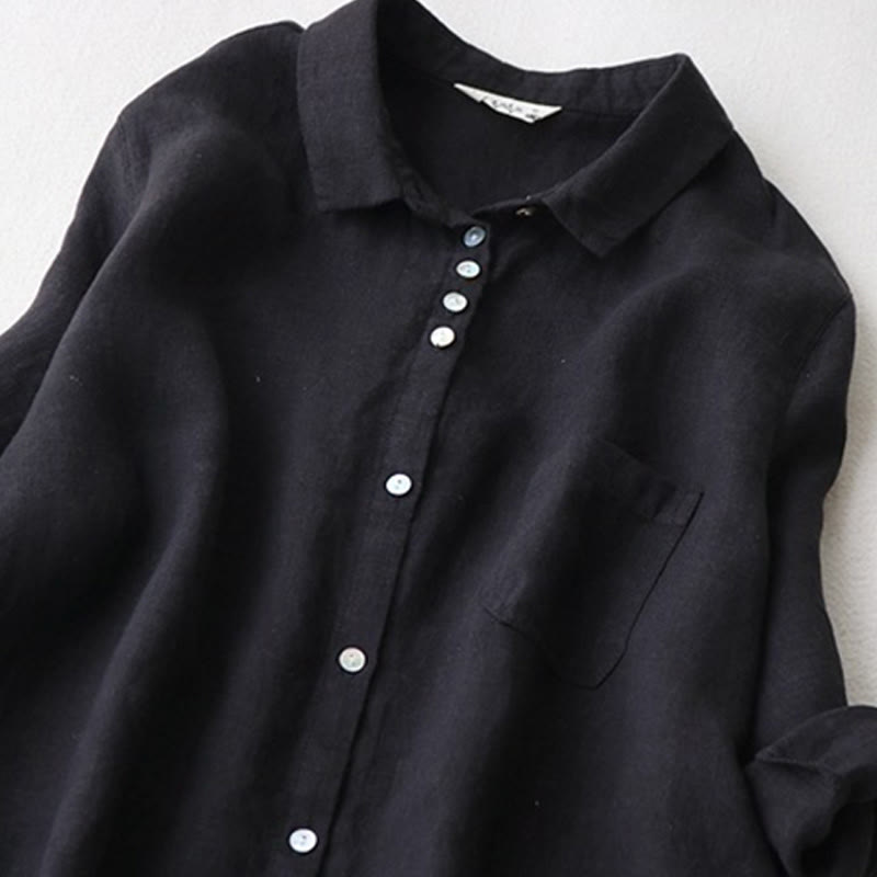 Buddha Stones Buttons Design Lapel Three Quarter Sleeve Midi Dress With Pockets - image 2