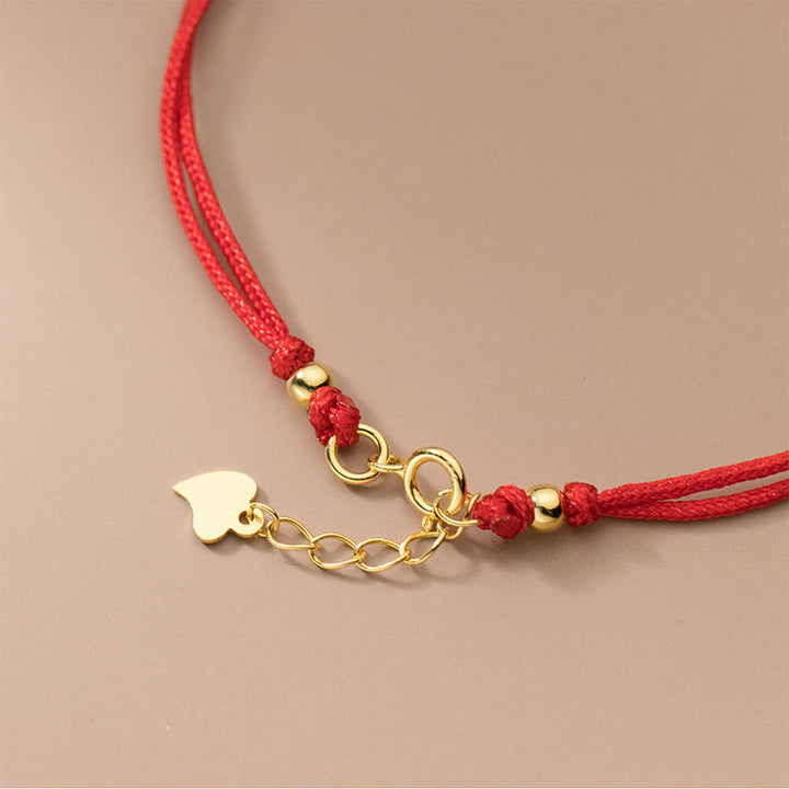 Buddha Stones 925 Sterling Silver Plated Gold Four Leaf Clover Red String Connection Bracelet - image 4