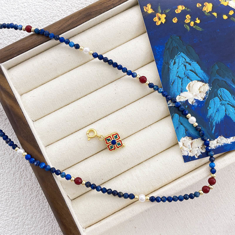 Buddha Stones Lazurite Lapis Lazuli Pearl Positive Necklace Pendant - image 2