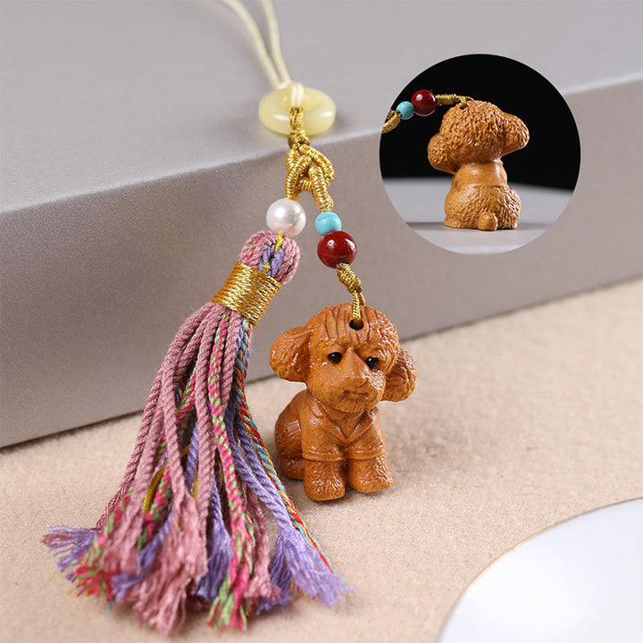 Buddha Stones Sandalwood 12 Chinese Zodiac Blessing Colorful Tassel Accessories Keychain - Dog - image 31
