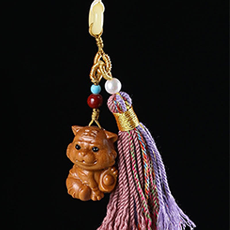 Buddha Stones Sandalwood 12 Chinese Zodiac Blessing Colorful Tassel Accessories Keychain - image 18