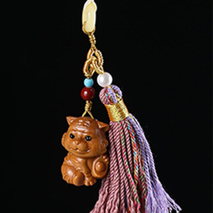 Buddha Stones Sandalwood 12 Chinese Zodiac Blessing Colorful Tassel Accessories Keychain - image 18