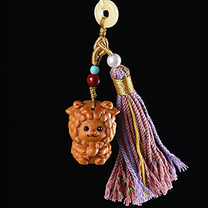 Buddha Stones Sandalwood 12 Chinese Zodiac Blessing Colorful Tassel Accessories Keychain - image 26